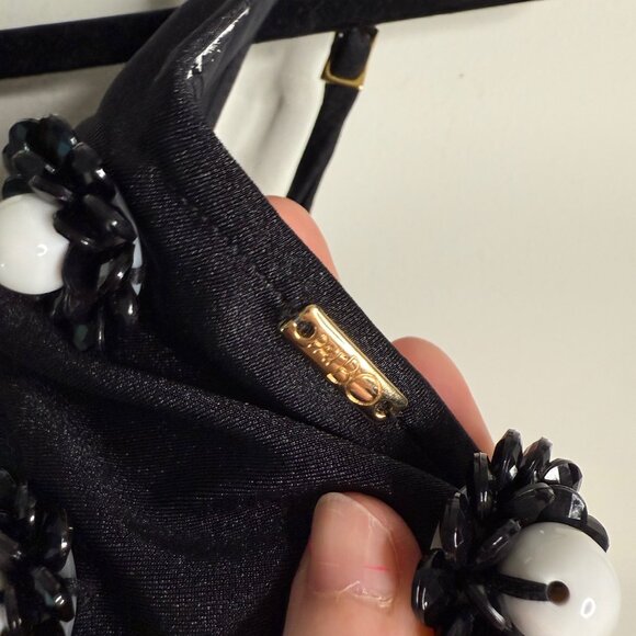 PatBO Women's Large Black Floral Applique Bikini Top Tie Front Swimsuit Beach - Picture 6 of 7